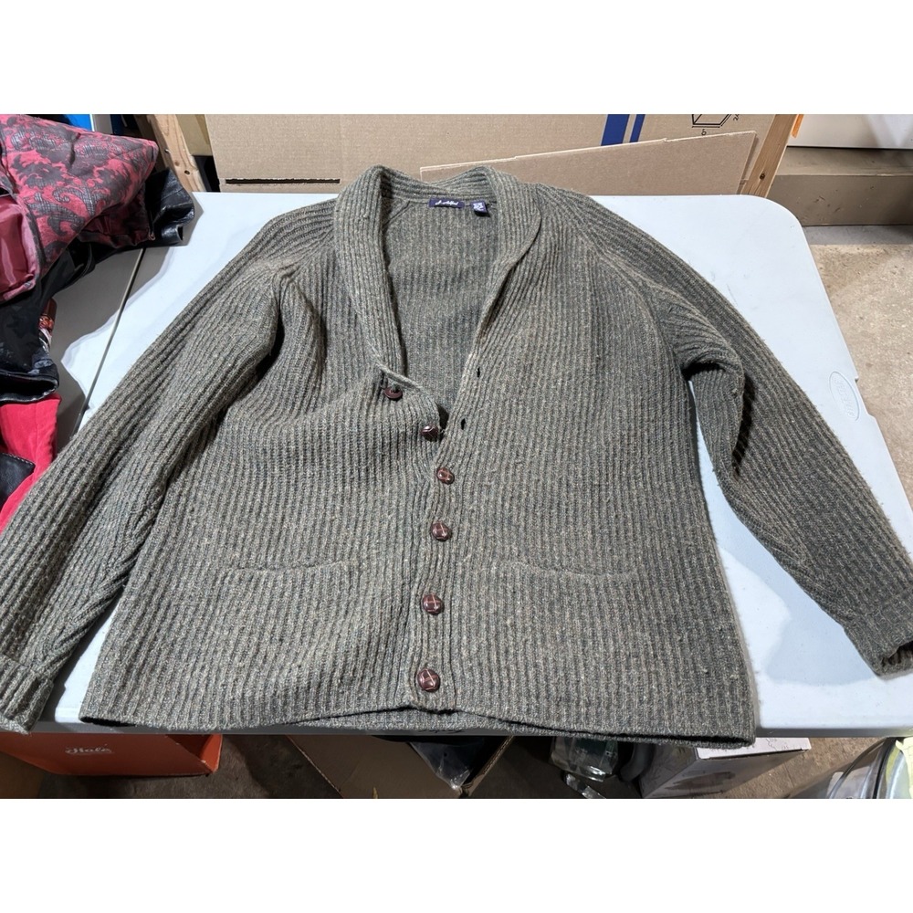 J Ashford Wool/silk cable knit sweater XL Long Sleeve Button Up Gray Cottagecore